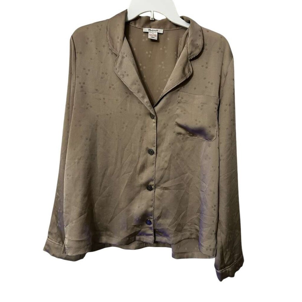 Madewell Night Stars Satin Long-Sleeve Pajama Top Silver Womens Large Polyester